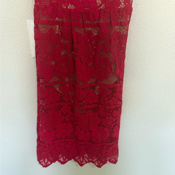 For Love and Lemons Gianna Red Lace Midi Bodycon Dress Sheer  XS - Picture 11 of 13